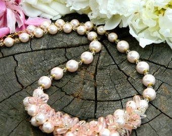 rose|pearl|wedding necklace bridal jewelry gifts for her bridesmaid necklace Majorica pearls jewelry crystal pearl wedding gift womens mom