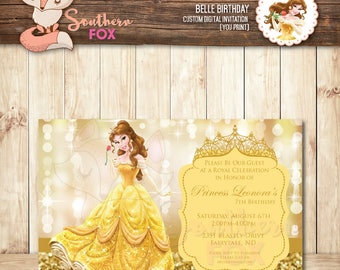 Beauty and the Beast Disney Princess Belle Birthday Invitation - Custom Digital Invitation 4x6 Belle Invitation, Princess Belle Invite,Belle