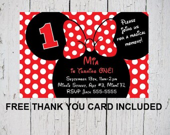 24hrs Turn around time, Minnie mouse invitation, Minnie 1st birthday card, Red Minnie mouse birthday invitation, Minnie mouse party invite