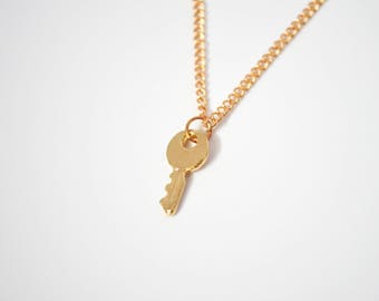 Dainty Key Necklace / Gold Key Charm Necklace / Small Key Pendant