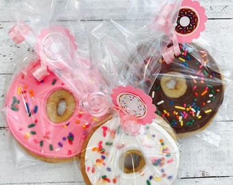 Donut party favors 12 donut cookies Donut birthday Donut decorations Donut party supplies Donut invitation donut cupcakes donut stand