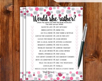 Would She Rather Bridal Shower Game - Pink Dots & Diamonds Printable Bridal Shower Game - Bachelorette Party Night - Hen Party Game DD79-PK