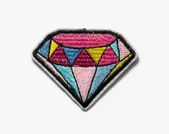 Diamond Patch - Denim Jacket - Best Friend Gift - Pastel Diamond Badge - Iron On Diamonds Gemstone Applique and Patches - Pink Patches Cute