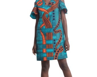 Demi Ankara African Print Dress African Clothing Nigerian Clothing African Prints for Women - Cold-Shoulder Dress