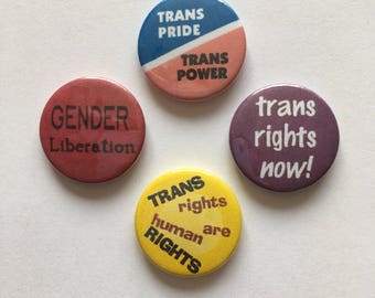4 Set Transgender Pride Trans Rights Gender Liberation LGBT Vintage Style Button Badges