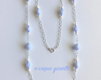 Chanel necklace-silver with chalcedony, tanzanite and pearls
