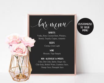 Black Wedding Sign, Wedding Bar Sign, Wedding Drink Sign, Bar Menu Template, Bar Menu Sign, Wedding Bar Menu, Drink Menu, Bar Menu Printable