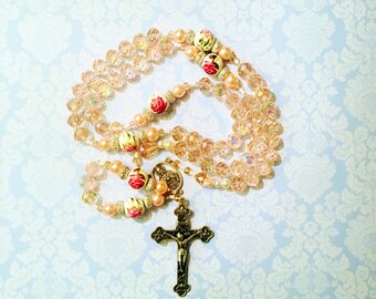 Price reduced! Catholic Rosary, pink rosary, rosaries, glass rosaries, rosary, FAST SHIPPING, gift