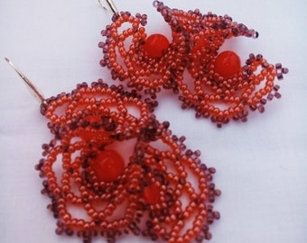 Red earrings/Birthday Gift/for/Her/Boho Earrings/For mother/Gift for women beaded earrings/Multi strand earrings