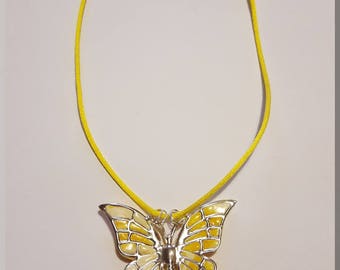 Cream and Yellow Butterfly pendant necklace