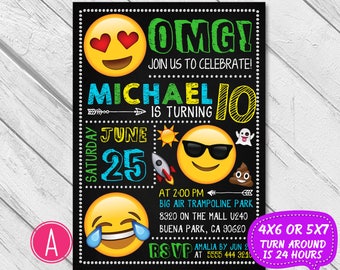 Emoji Birthday Invitation, Emoji Invitation, Emoji invite, Emoji Party, Boy Girl Emoji Invitation, Emoji Birthday Invite, Emoji chalkboard