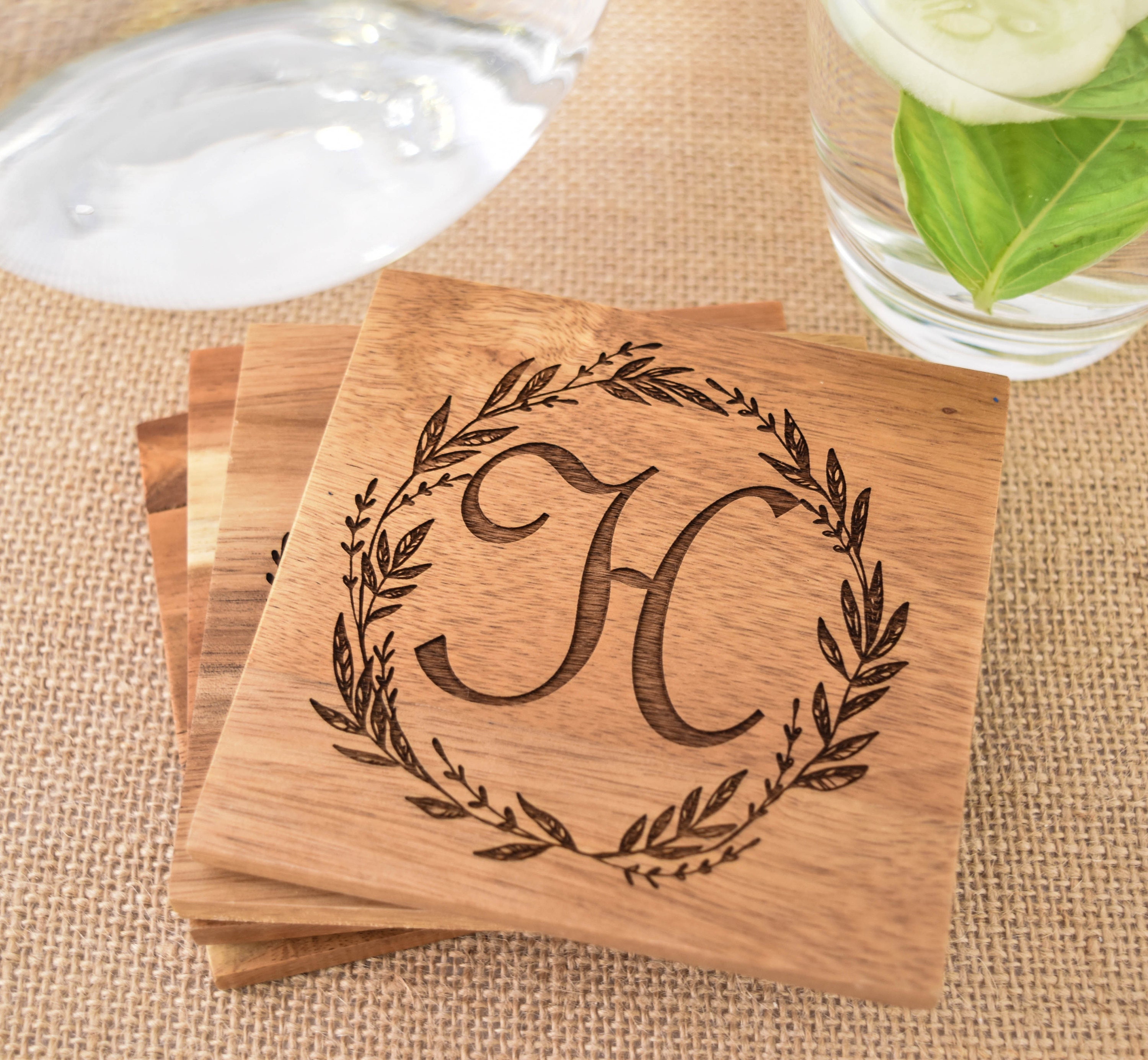 Personalized Wood Coasters with Initial