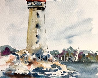 Painting watercolor,Aquarelle,Painting seascape,art collection,Bretagne,Painting,Boat,free shipping,livraison gratuite,Art,Summer,Aquarelles