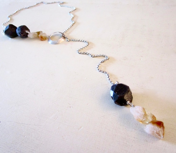 ROUGH Cut Garnet Citrine Sterling Silver Luxe Lariat Necklace - Etsy Accessories - catROCKS - Y Necklace - Gemstone - Grace and Frankie