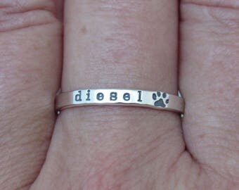 Paw Print Ring, Paw Ring, Personalized Ring, Sterling Silver, Pet Ring, Love My Dog, Pet Mom, Skinny Ring