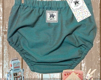 Baby Bloomers, Bubble Shorts, Baby Pants, Teal Green, Knickers, Indian Cotton, Spruce, Retro Bottoms, diaper cover, preemie to 6