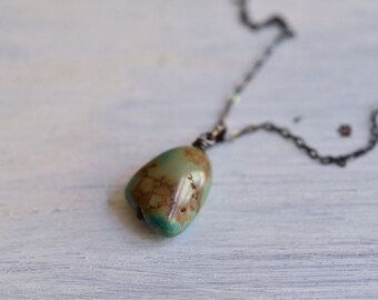 Green Turquoise Necklace - Arizona Turquoise Necklace - Nugget Necklace - December Birthstone Necklace - Oxidized Sterling Silver Necklace
