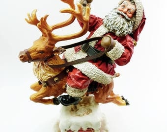 Poseable Santa Riding a Reindeer Vintage 1991 Clothtique 713058 Possible Dream Christmas Figurine Porcelain Base Original Box Holiday Decor