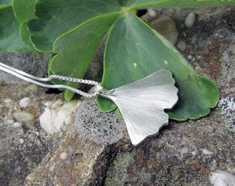 Argentium sterling silver ginko leaf pendant
