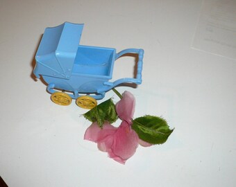 Miniature Blue Baby Carriage Plastic Ideal Baby Pram Dollhouse Collectible