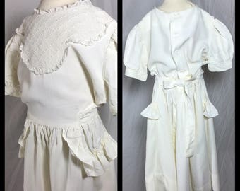 1950s Mitzi Frock Little Girl's White Party Dress with Short Puff Sleeves - Size 8