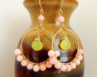 Angelskin Coral Chalcedony Hoop Earrings - AdoniaJewelry
