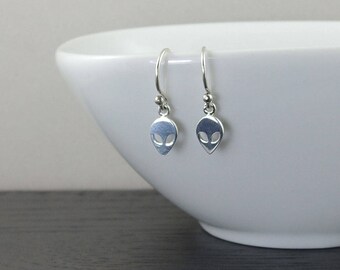 Alien Earrings - sterling silver alien, alien jewelry, ufo earrings, ufo jewelry, trendy earrings, womens