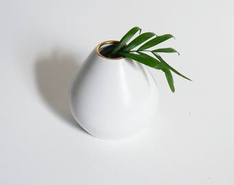 Bud Vase; White and Gold Vase, Handmade Pottery Vase; Ceramic Vase, White Pottery;