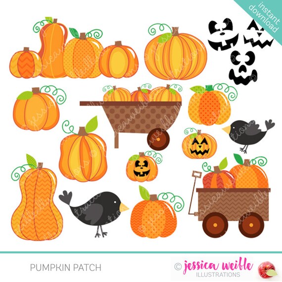 Pumpkin Patch - Cute Digital Clipart for Commercial and Personal Use, Halloween Clipart, Halloween Graphics, Fall Clipart, Pumpkin Clipart Il_570xn