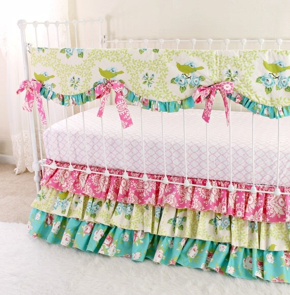 Floral Crib Bedding SALE Pink and Teal Roses baby girl