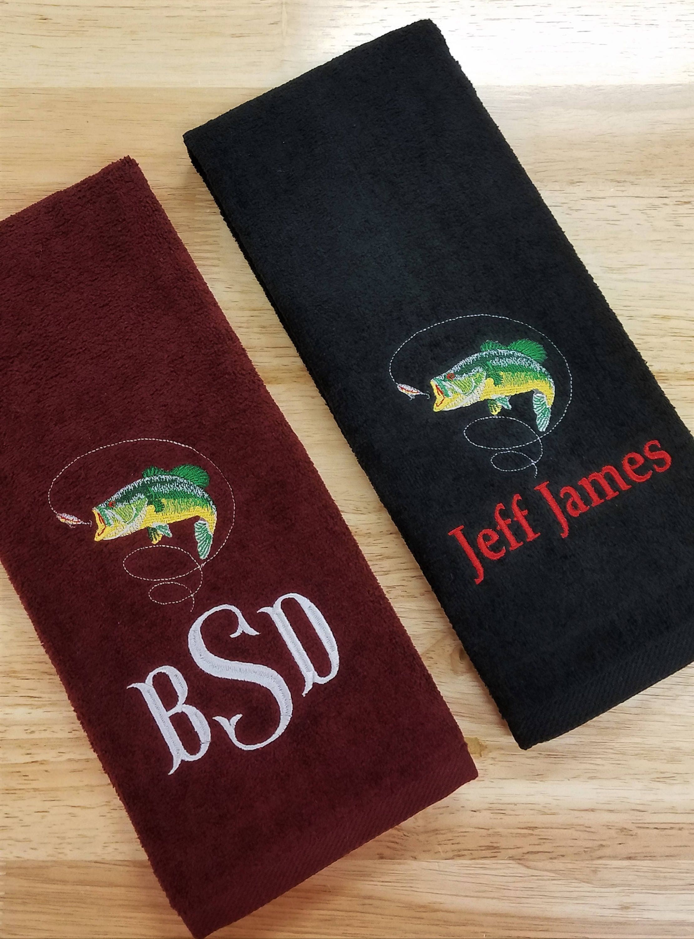 Monogrammed Fishing Towel Personalized Fish TriFold Velour