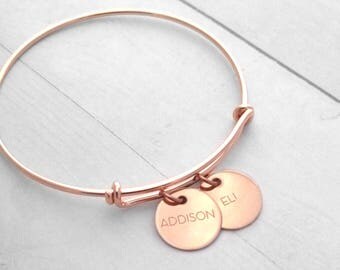 Rose Gold Bangle, Rose Gold Bracelet, Thin Rose Gold Bracelet, Minimal Bracelet, Personalized Rose Gold Bracelet