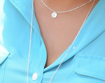 Gold Droplet Layered Necklace • Personalized Sterling Silver Chocker Style Necklace • Delicate Satellite Beaded Chain with Initial Coin