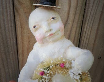 Hold For David,Nostalgic Folk Art,Carol Roll,paper mache snowman with wreath