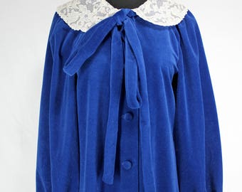 Vintage Blue Robe Loungewear Matej for Odette Barsa Velour NOS Medium