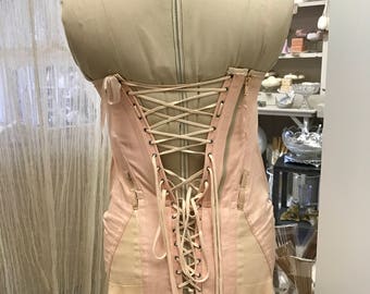 Vintage Corset Pink French Boudoir Marie Antoinette Lace Up Edwardian Costume