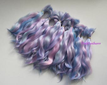Angora Mohair locks ~ Multicolored icy blue lavender pink ~ doll hair weft reroot bjd wig blythe pullip minifee littlefee pukifee lati
