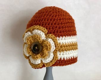 Fall crochted hat with flower embellishment