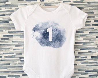 Watercolour Blue 1st Birthday Onesie / First Birthday / Girls Birthday Onesie / Boys Birthday Onesie / Birthday Bodysuit / Modern Bodysuit