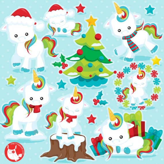 Christmas unicorns clipart commercial use, Christmas clipart, vector graphics, unicorns digital clip art, unicorn - CL1116 Il_570xn