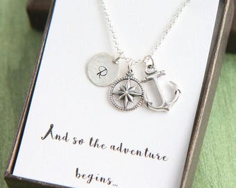 Compass Necklace, High School Graduation Gift, Graduation gift for her, College Graduation, And so the adventure begins, Anchor Necklace