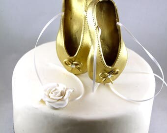 Ballerina Cake Topper Gold Ballet shoes cake topper Birthday cake topper Ballerina cake decorations Ballerina birthday decor Ballerina cake