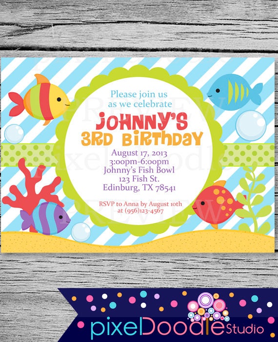 PDF ONLY FISH birthday invitation digital printable invite