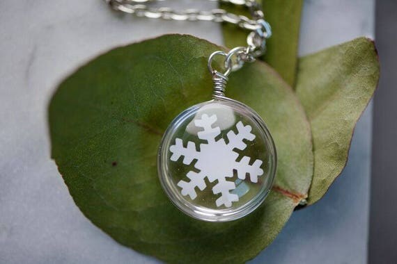 Double Sided White Snowflake Necklace - Free Shipping - Handmade Winter Wonderland Necklace
