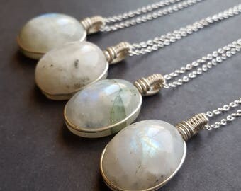 Rainbow Moonstone Necklace, Natural Rainbow Moonstone, Select Your Own Stone, Natural Crystal Necklace, Minimalist Necklace, Minimalist Gift