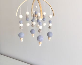 Baby Blue/Grey/White Double Arch Felt Ball Mobile