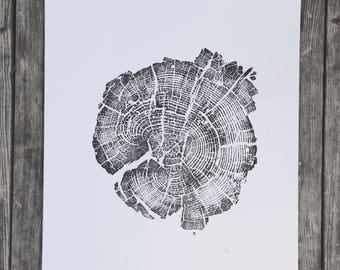 Yellowstone Park, National Park Art, Real Tree Rings, From Yellowstone Fire of 1988, 18x24 Woodblock, fathers day idea, gift idea, dad gift