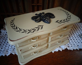 Painted Destressed Vintage Jewelry box OOAK