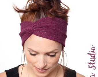 Burgundy Turban Headband Women Turban Headband Burgundy Headwrap Wine Headband Knit Headband Women Sparkly Headband Womens Twist Headband