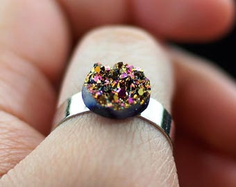 Red Druzy Ring, Red Crystal Ring, Statement Ring, Fairy Kei Ring, Pastel Goth Clothing, Kawaii Jewelry, Holographic Clothing Purple Gem Ring